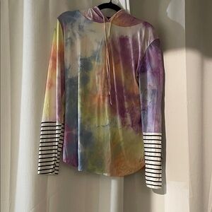 BiBi Multicolor Tie-Dye Hoodie with Striped Sleeves